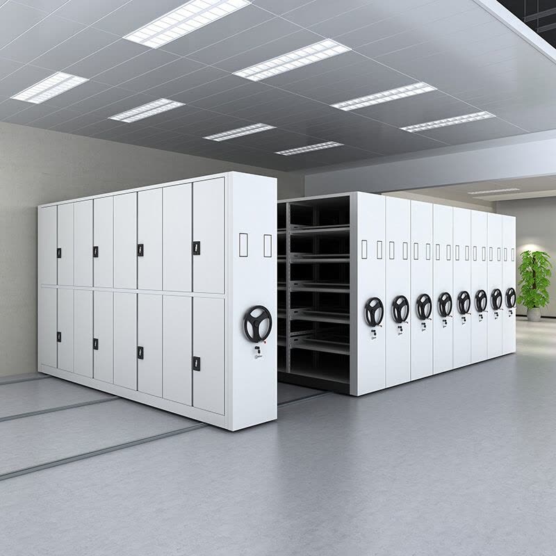 歐寶美密集架移動(dòng)檔案柜文件資料架鋼制軌道密集架常規(guī)手搖款